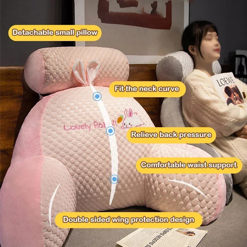 All Season Plush Reading Pillow With Headrest And Lumbar Support For Chair And Bedside — Grey | KIMLUD