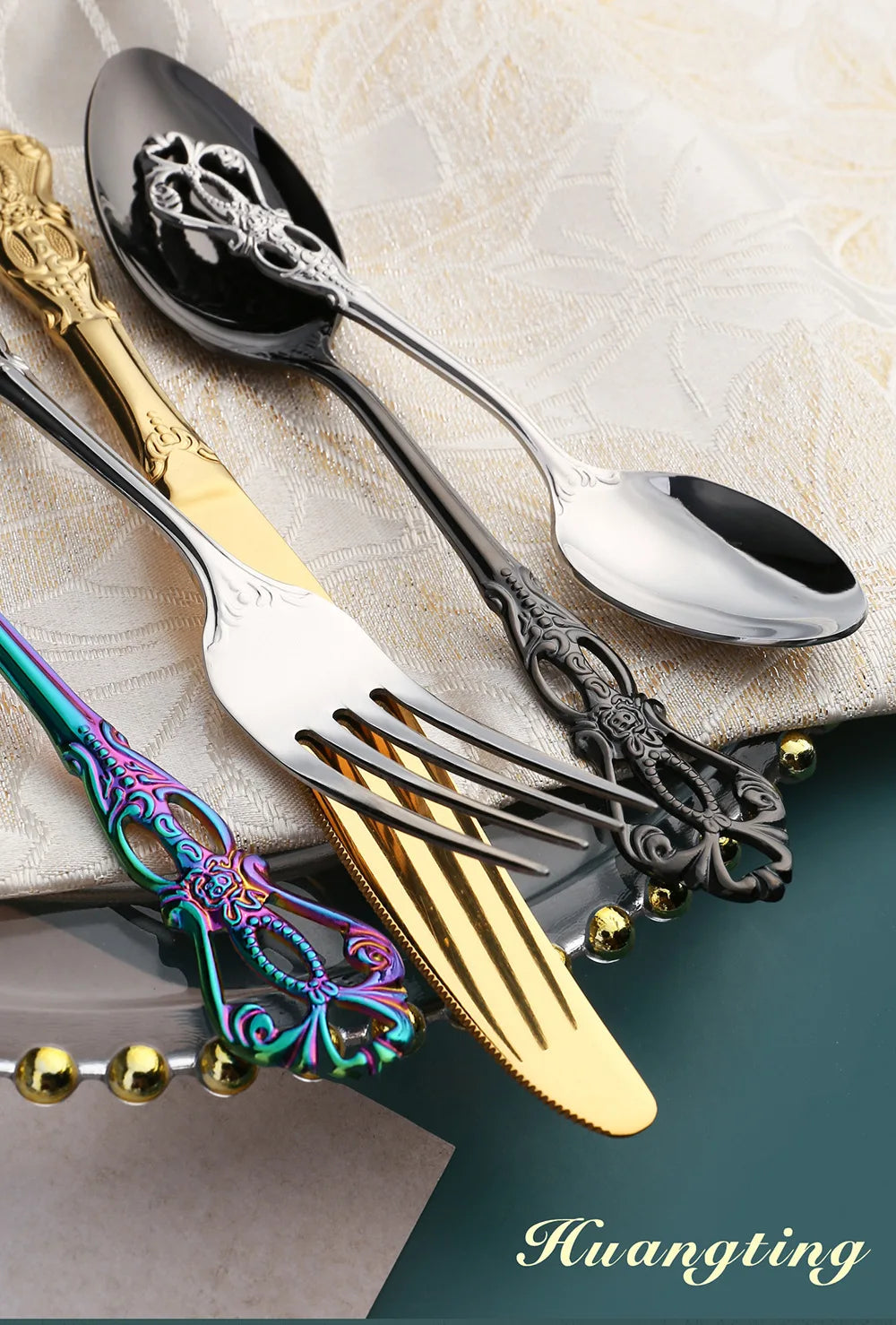 Gold-Plated Stainless Steel Cutlery Set Royal European Spoon Fork Collection — Golden | KIMLUD