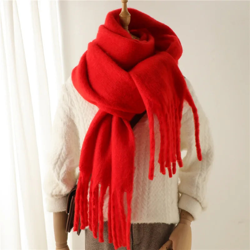 Cashmere Shawl Wrap With Long Tassels For Winter Elegance — Deep Burgundy | KIMLUD