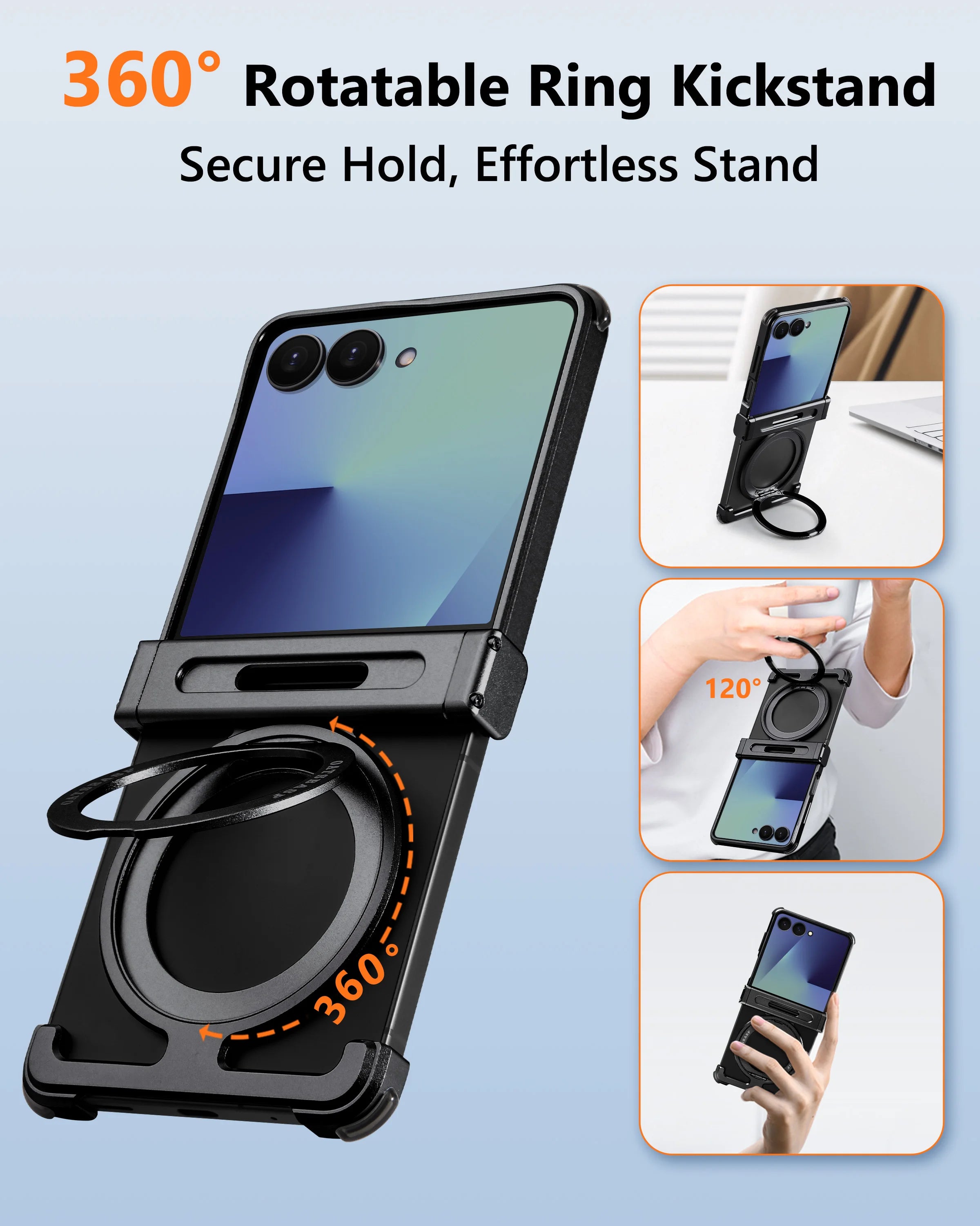 Oatsbasf Metal Frameless Phone Case for Samsung Galaxy Z Flip 7 with Kickstand 360°Rotation Magnetic Shockproof Protective Cover