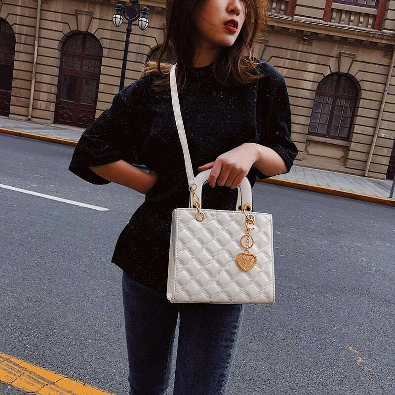 KIMLUD, Diamond Stripe Women Handbag Female Luxury Designer Crossbody Bag High Quality Leather Shoulder Bag Clutch Purse Brand Tote Bags, KIMLUD Womens Clothes