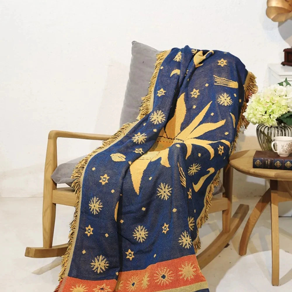 Bohemian Thicken Pure Cotton Thread Knitted Blanket With Tassel Blanket Ethnic Tribal Sofa Cover Carpet Bed Blanket Home Decor
