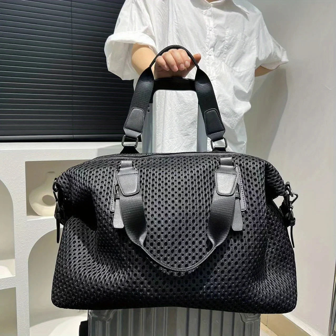 Waterproof Nylon Travel Bag Large — Black | KIMLUD