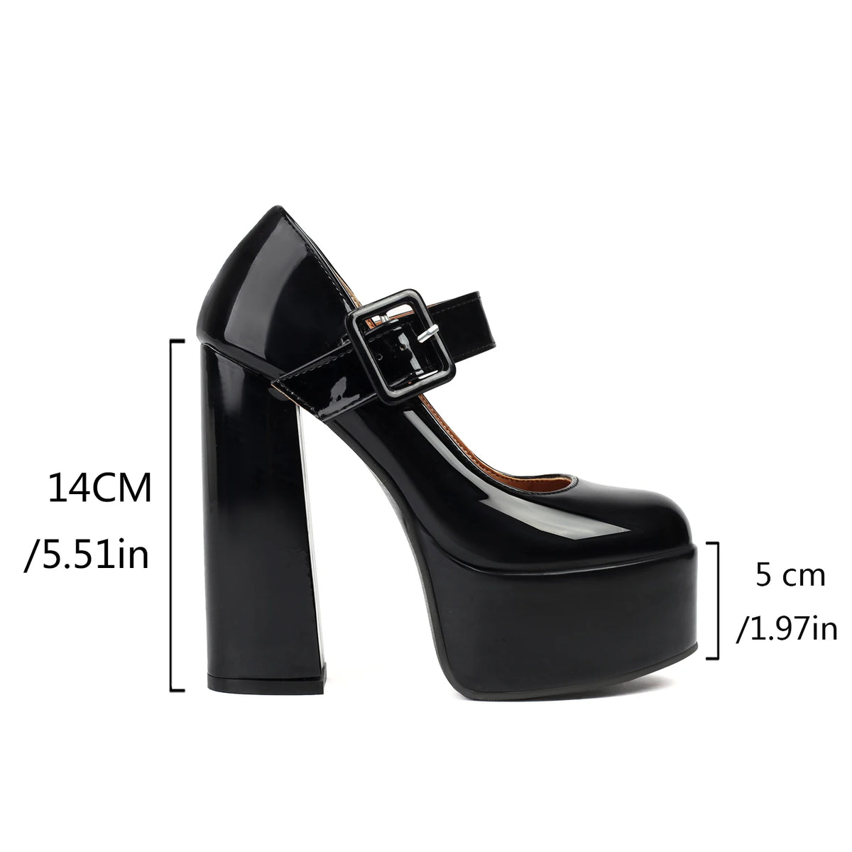Mary Jane Platform Pumps – Buckle Strap – PU – Red | KIMLUD