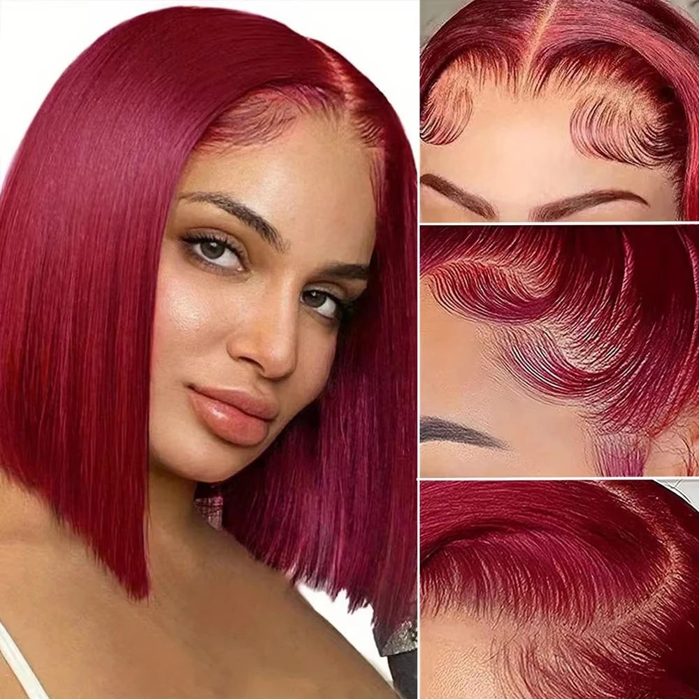 Bob Wig – 99J Colored Straight Hair – Swiss Lace 13x4 – 8-14 Inch | KIMLUD