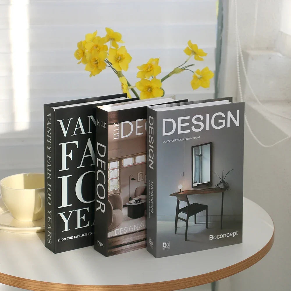 Foldable Faux Books Three-Piece Set for Couture Coffee Table Decor — Black | KIMLUD