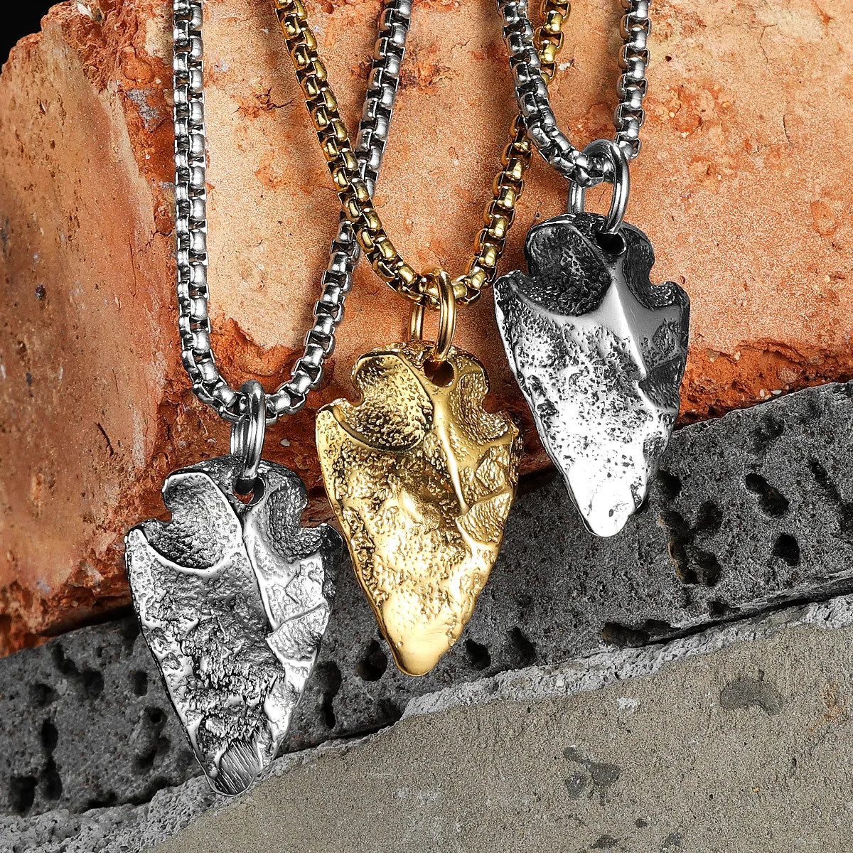 Meteorite Spearhead Men Necklaces With Pendant Stainless Steel Jewelry For Male Women Punk Hip Hop Accessories Gifts Wholesale