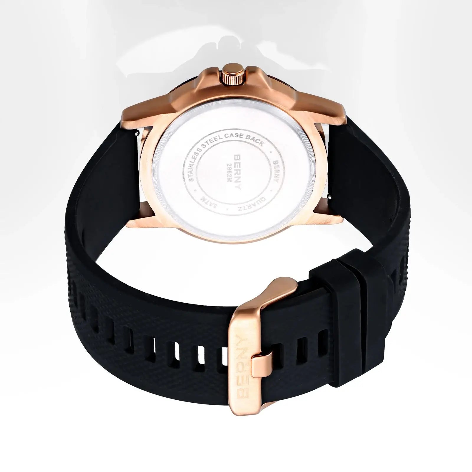 BERNY Watches for Men Luminous Casual Sport Quartz Men's Watch Waterproof Wristwatch Soft silicone Strap Brass Case Easy Read