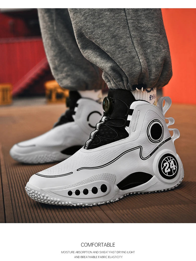 Rotary button shock-absorbing anti-slip wear-resistant sports shoes youth sports students high top basketball shoes male