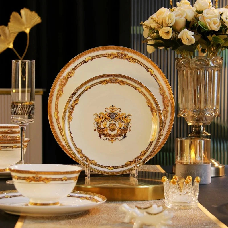 Gilded Bone China Dinnerware Set 60-Piece — Ivory | KIMLUD