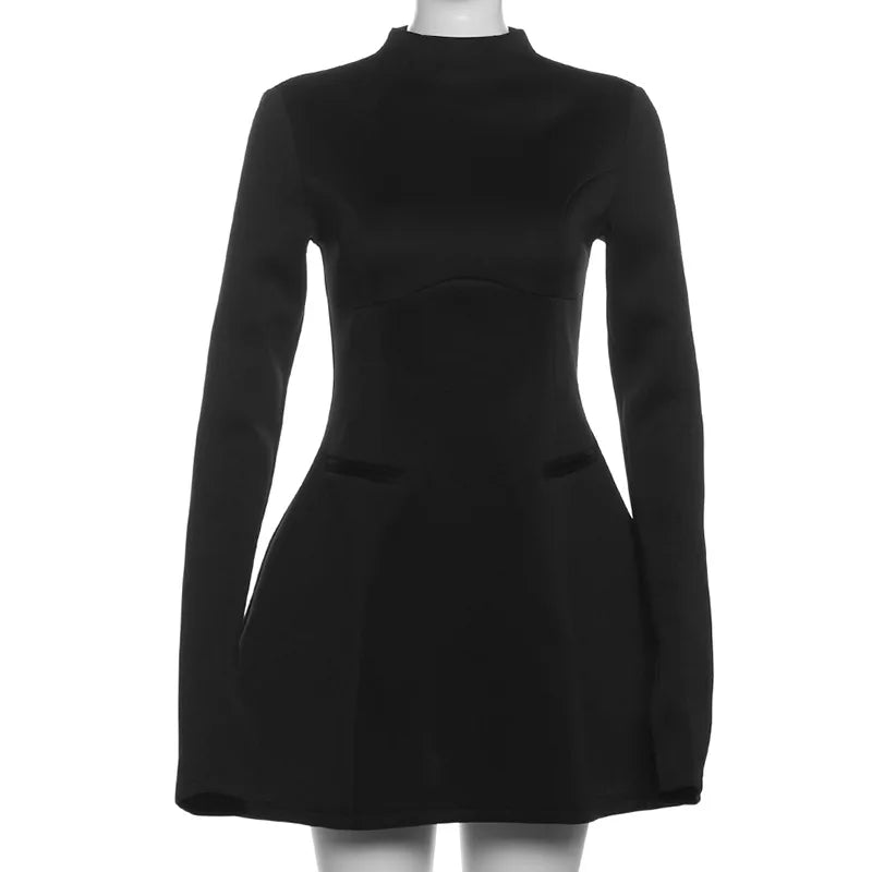 Dresses – Backless Long Sleeve Mini Dress – Polyester | KIMLUD