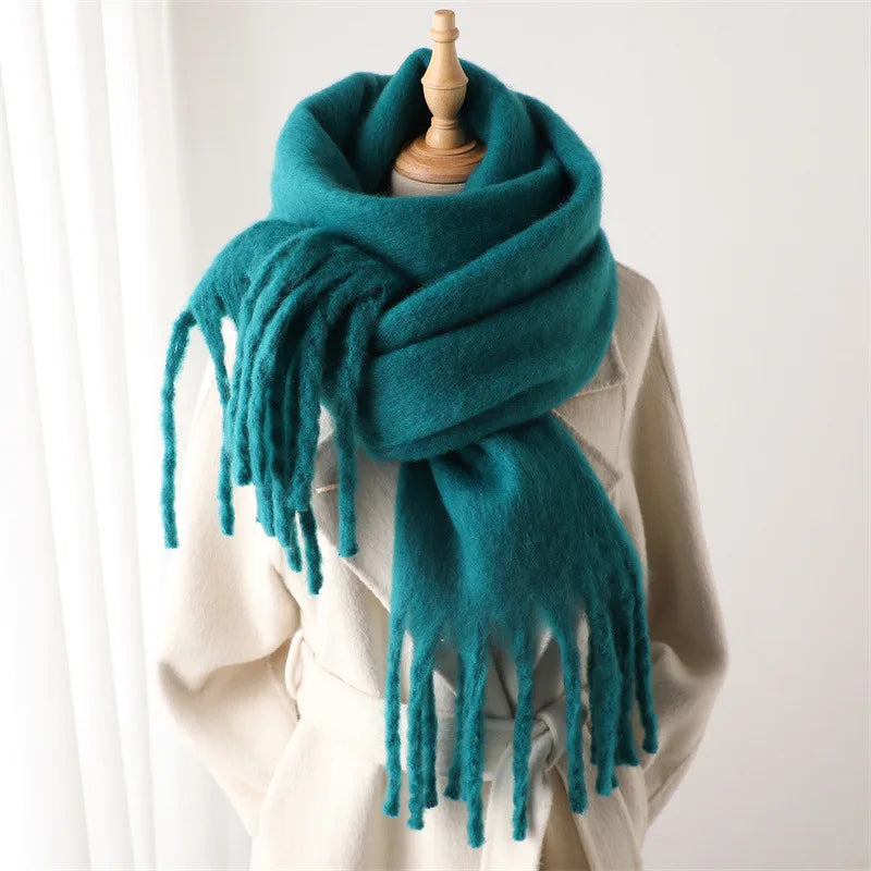 Cashmere Shawl Wrap With Long Tassels For Winter Elegance — Deep Burgundy | KIMLUD