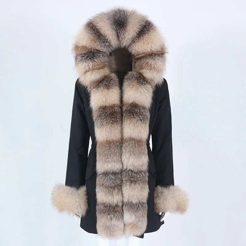 OFTBUY 2024 Fashion Winter Jacket Women Real Fur Coat Natural Real Fox Fur Collar Loose Long Parkas Big Fur Outerwear Detachable