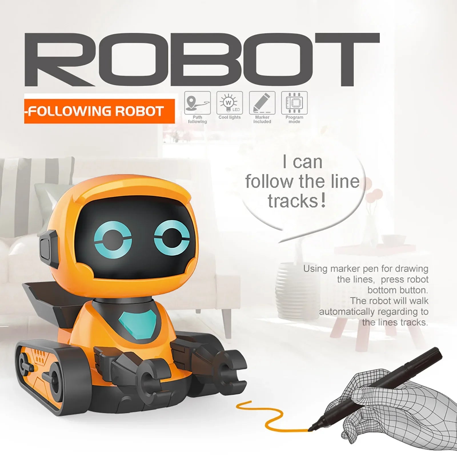 Smart Kids Early Education Intelligent Robots Educational Robot Toys for Kids with Cute Sound Effects & Track Drawing Function
