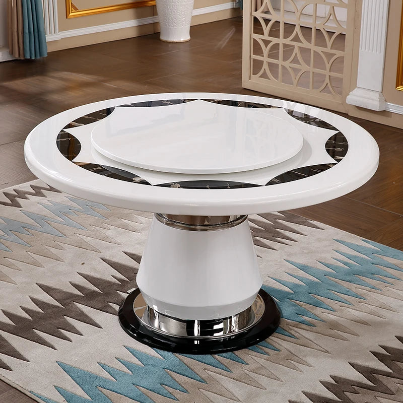 Marble Round Dining Table Eight Seater — White | KIMLUD