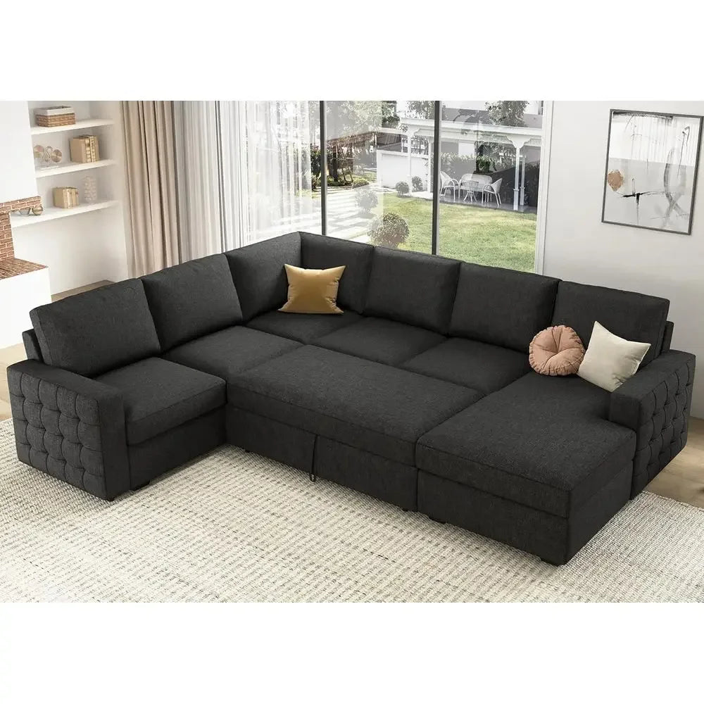 BestsellerGray Sectional Sofa with Hidden Bed and Storage for Living Room