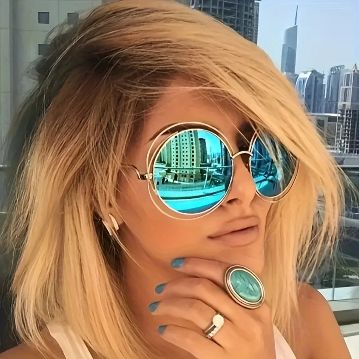 Metal Round Oversized Sunglasses With Gradient Lenses — Gold | KIMLUD