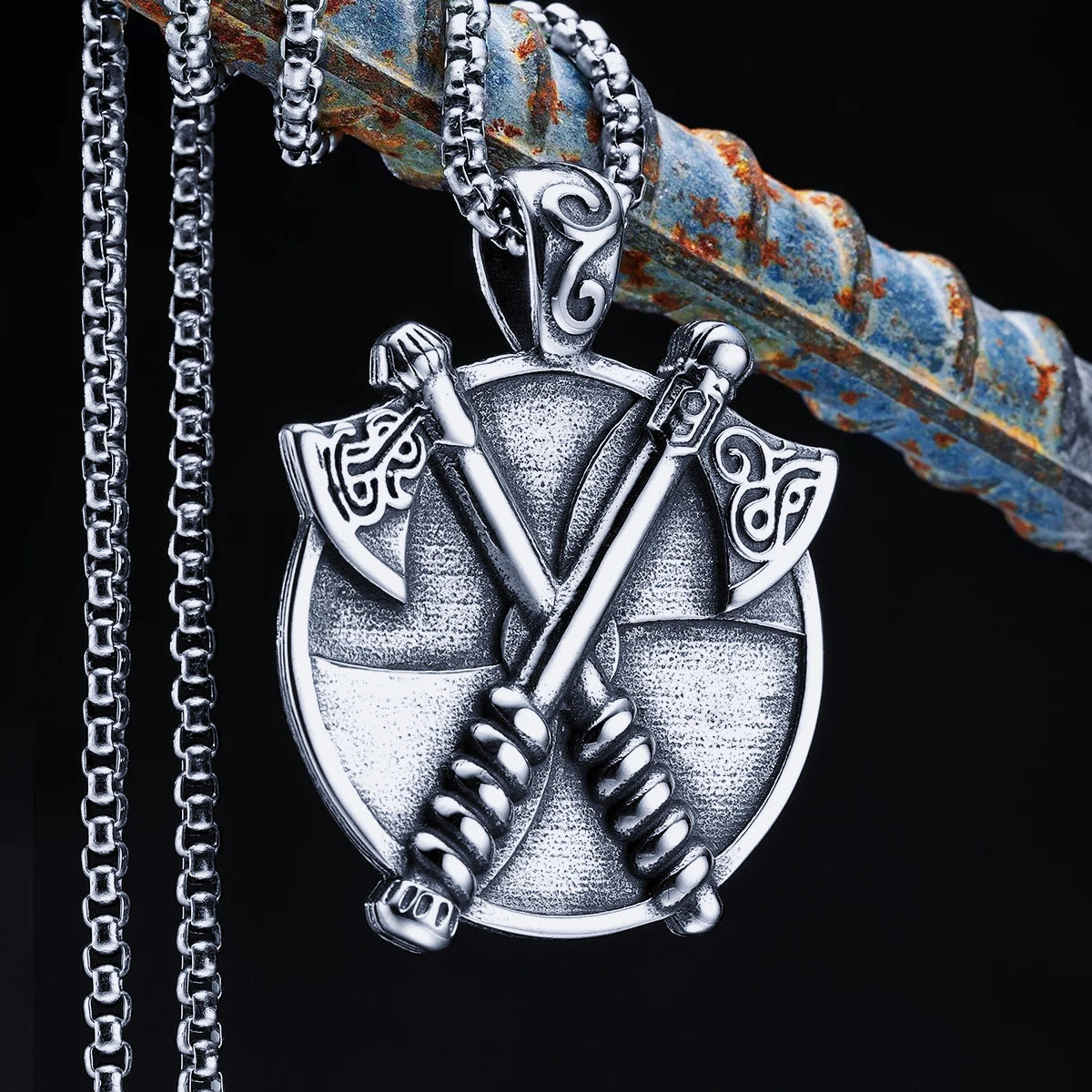 Double Axe Viking Men Necklaces With Pendant Stainless Steel Jewelry Nordic Totem For Male Women Punk Hip Hop Gifts Wholesale
