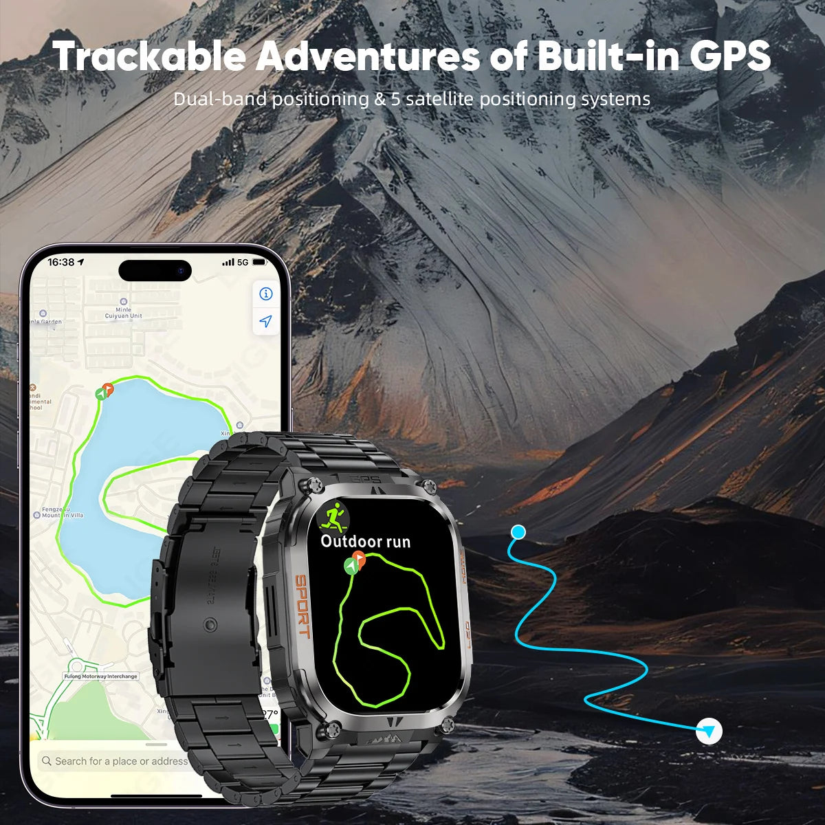 LIGE New GPS Tracking Smart Watch  LED Flashlight 1.96inch HD Screen Compass BT Call Waterproof Sport Smartwatch For Android iOS