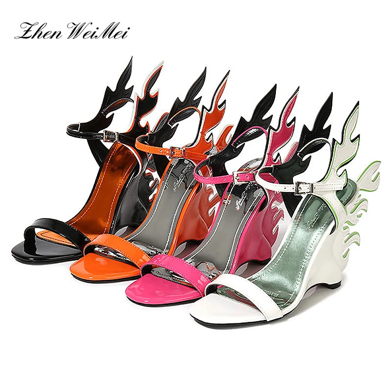Patent Leather Gladiator Platform Wedge Sandals — Orange | KIMLUD