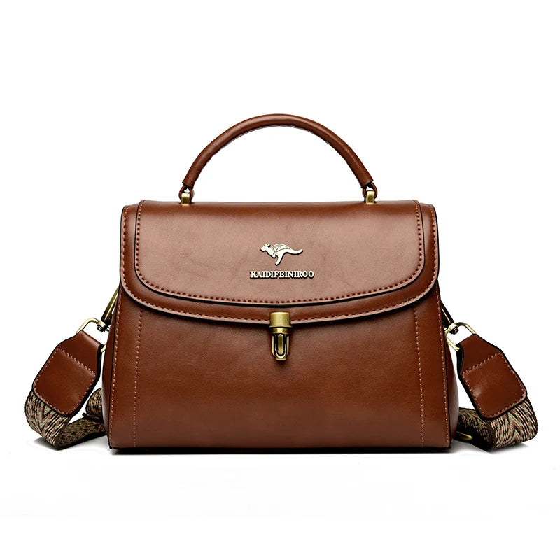 Leather Structured Shoulder Crossbody Bag — Black | KIMLUD