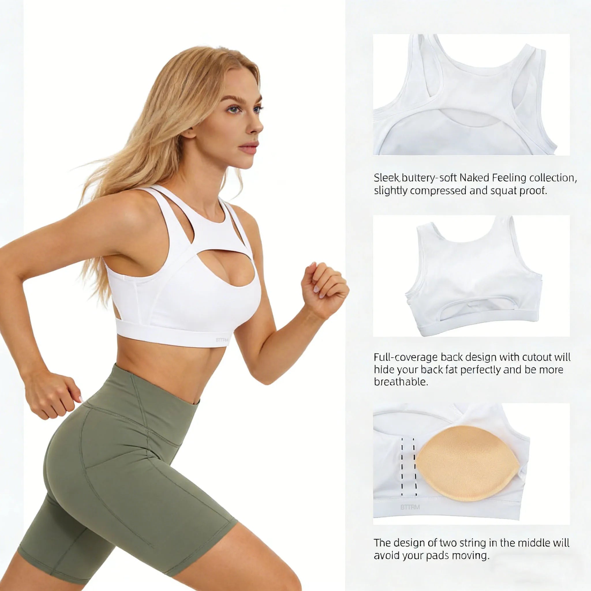 Hollow Sports Bra High Impact Push Up — Naked | KIMLUD