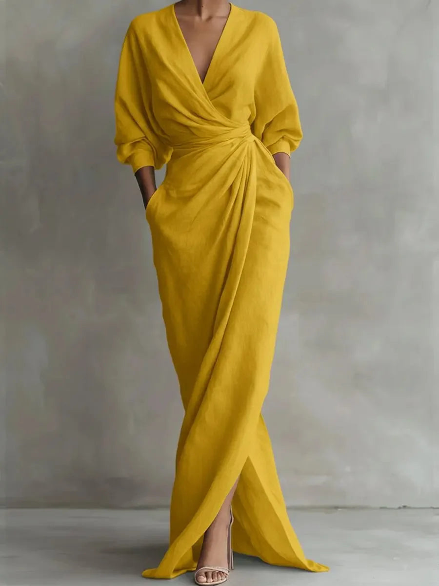 Wrap-Draped Dress Sculpted Waist — Soft Pink | KIMLUD
