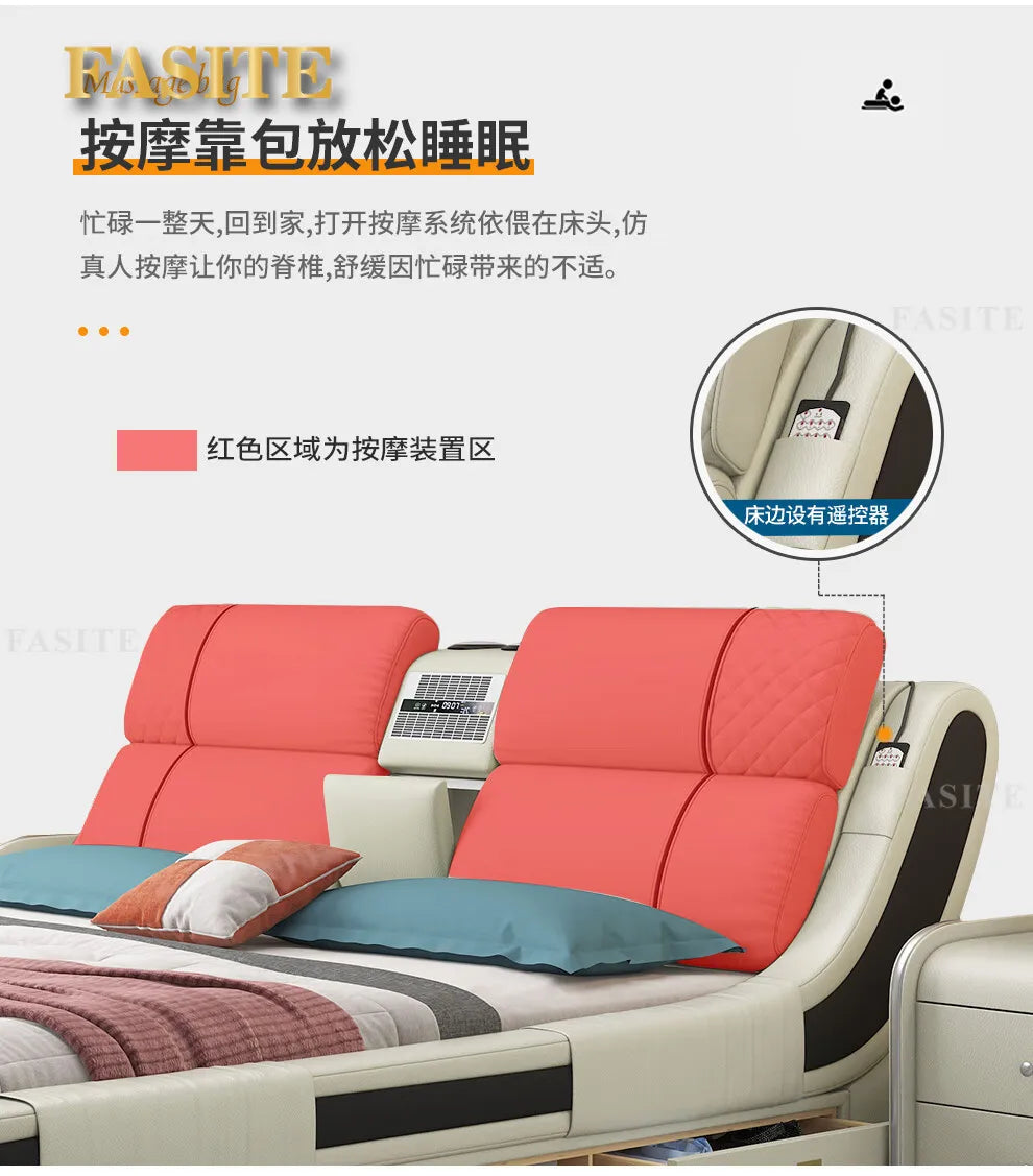 Modern Simple Massage Bed Luxury Water Proof Design Bedframe Double Bed Smart White   Nordic Furniture