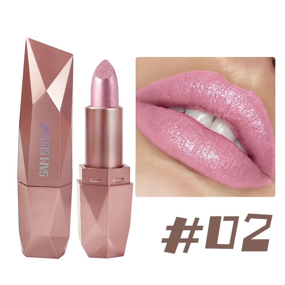 3D Metallic Diamond Lipstick Gradient Pink Purple Moisten Shine Glitter Lip Plumper Makeup Velvet Lip Glaze Pigmented Cosmetics