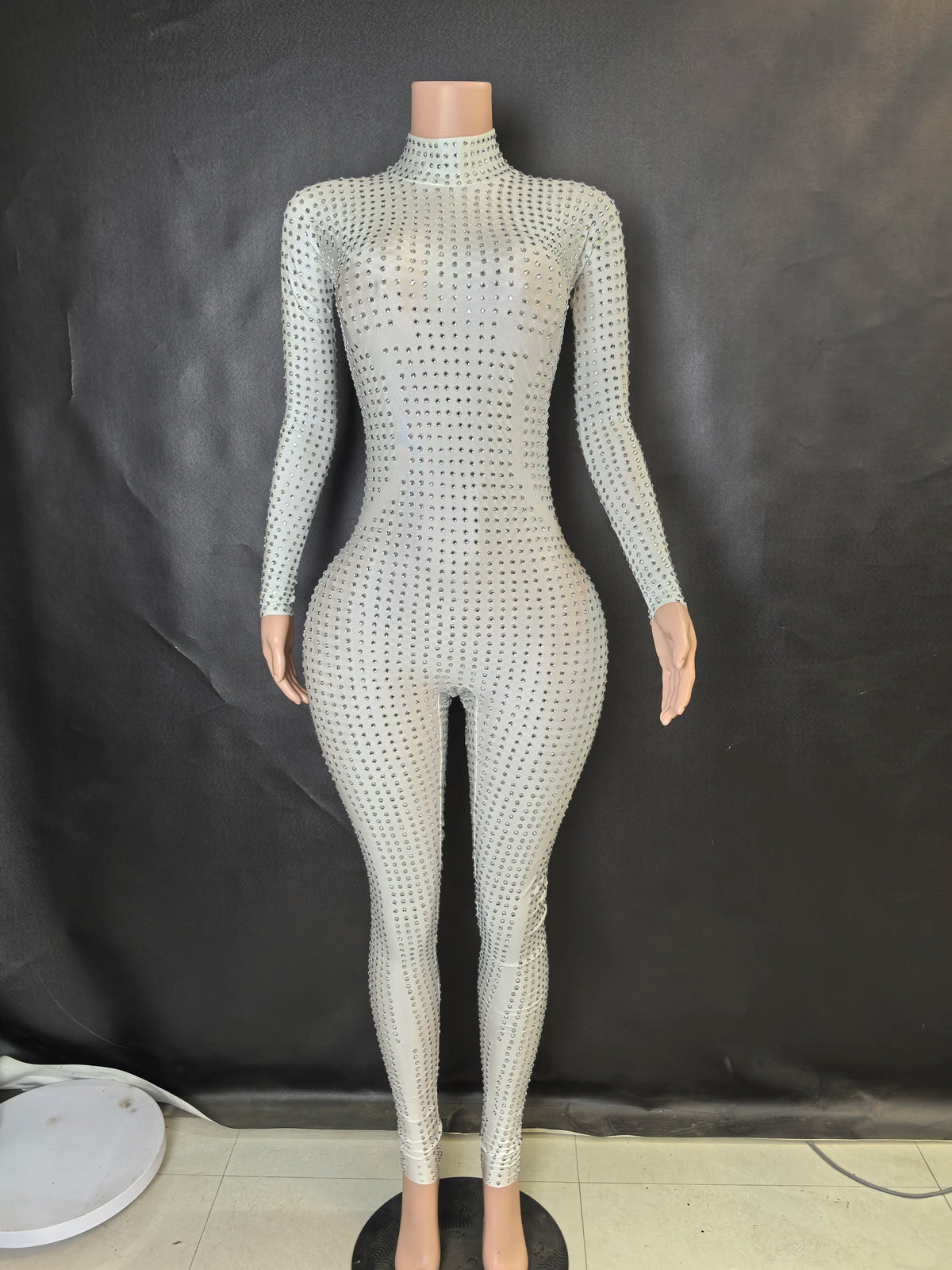 Crystal Long Sleeve Romper – Sparkly Bodycon Silhouette – Rayon | KIMLUD
