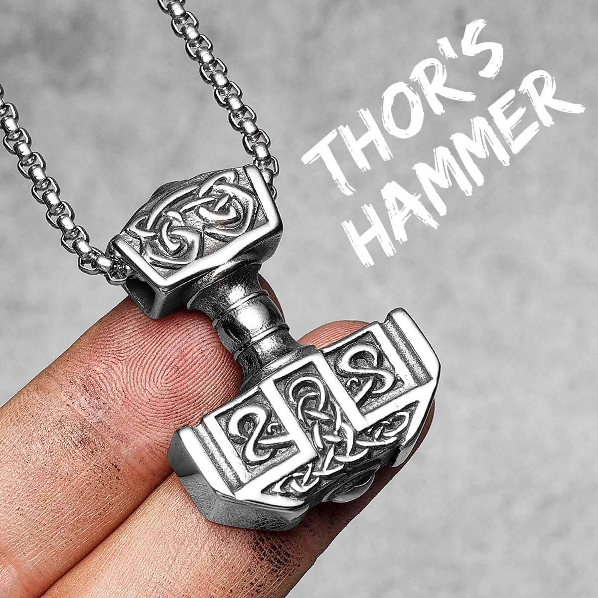 Thor's Hammer Men Necklaces With Pendant Stainless Steel Jewelry For Male Women Carving Punk Hip Hop Accessories Gifts Wholesale