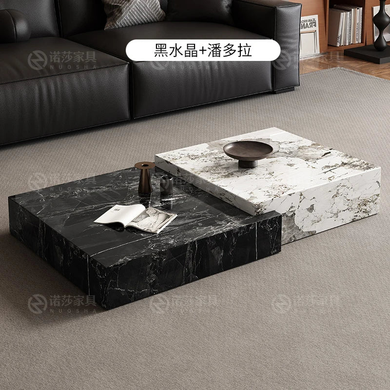 Rock Slab Coffee Table Minimalist Italian — Black-and-White Marble | KIMLUD