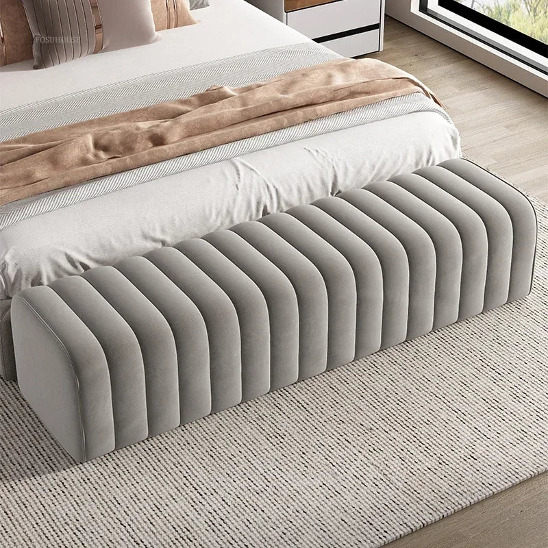 Nordic Minimalist Fabric Stool Shoe-Changing Hallway Bench With Soft Padded Seat — Light Gray | KIMLUD