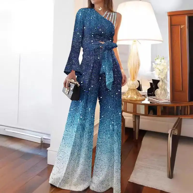 Women's High Waist Wide Leg Pants Single oulder Straight Cut plus Size Long Trousers Polyester Fiber Summer 2024