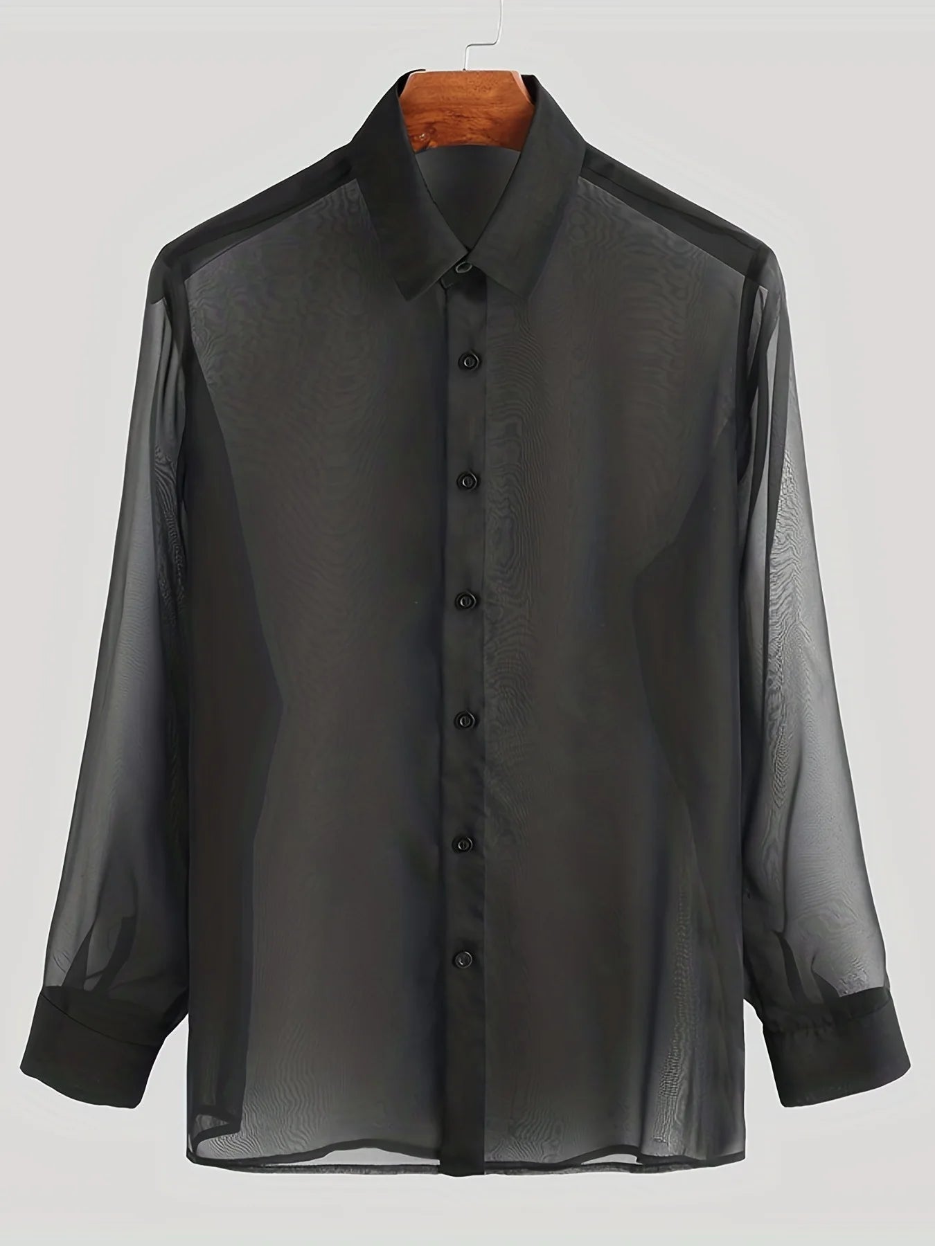 Semi-Sheer Polyester Shirt Breathable — Black | KIMLUD