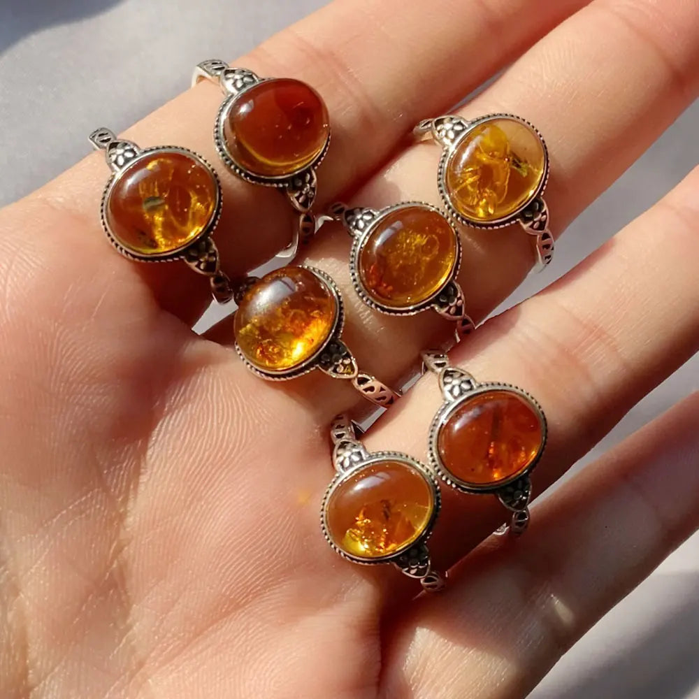 Sterling Silver Ring Adjustable Vintage Hollow Floral Design — Amber | KIMLUD