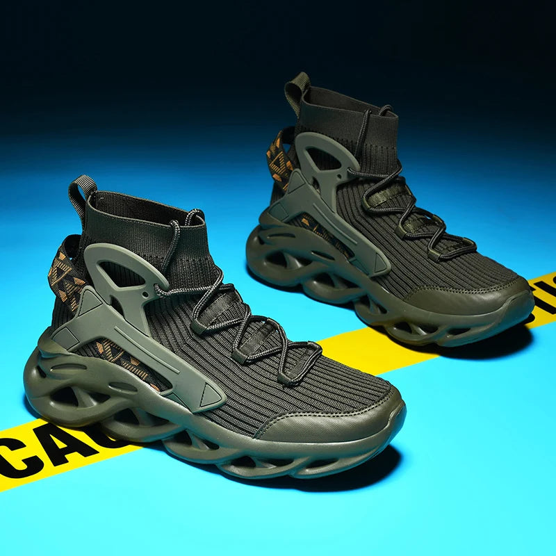 High-Top Elastic Knitted Sports Shoes – Reflective 3D Detail – Knitted Upper | KIMLUD