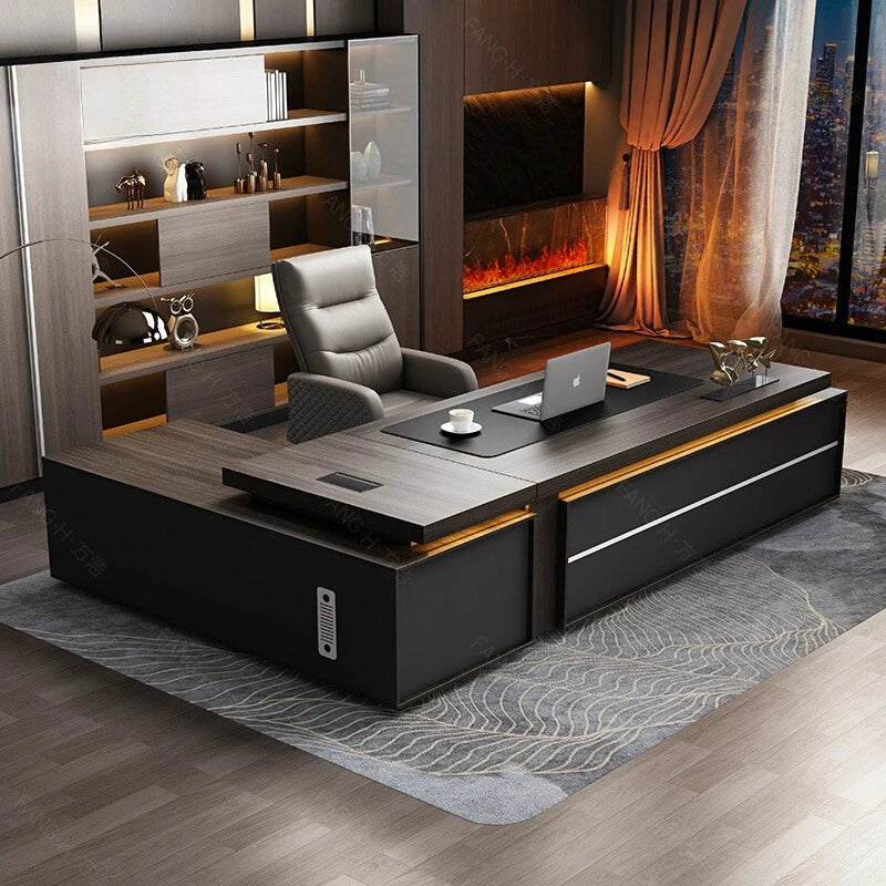 Wooden Desk With Drawers — Charcoal Black | KIMLUD