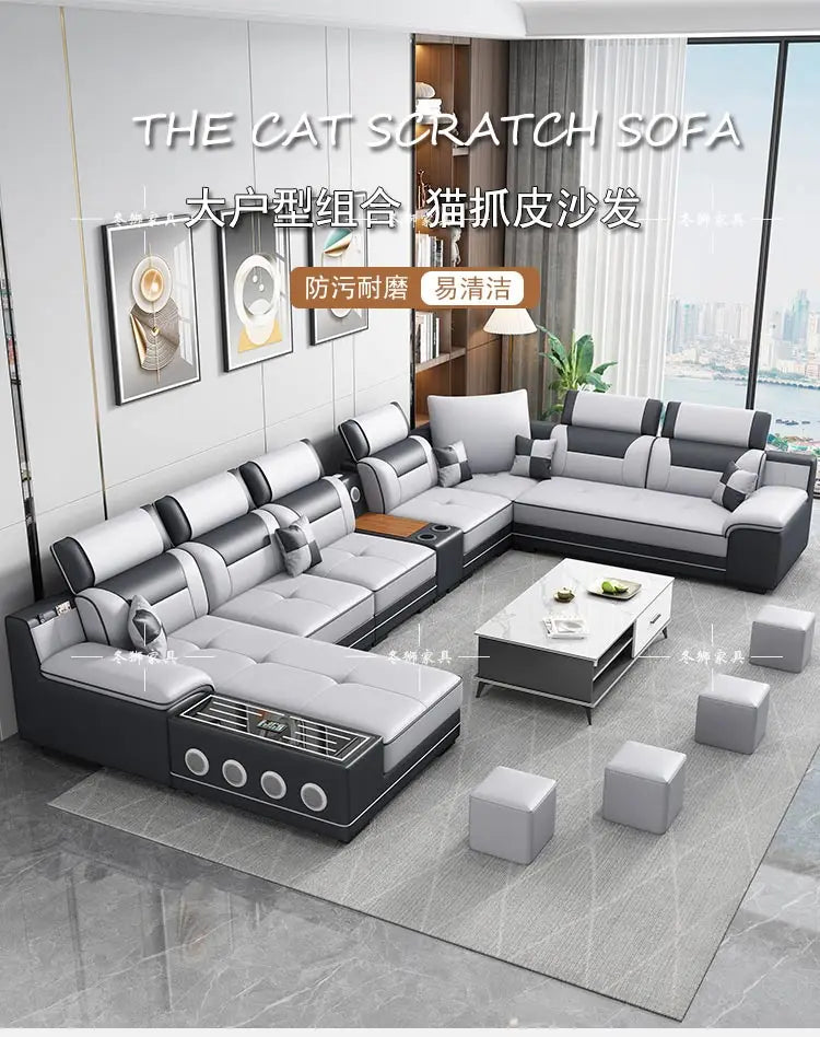 Fabric Sofa Modern Minimalist U-Shape — Gray | KIMLUD