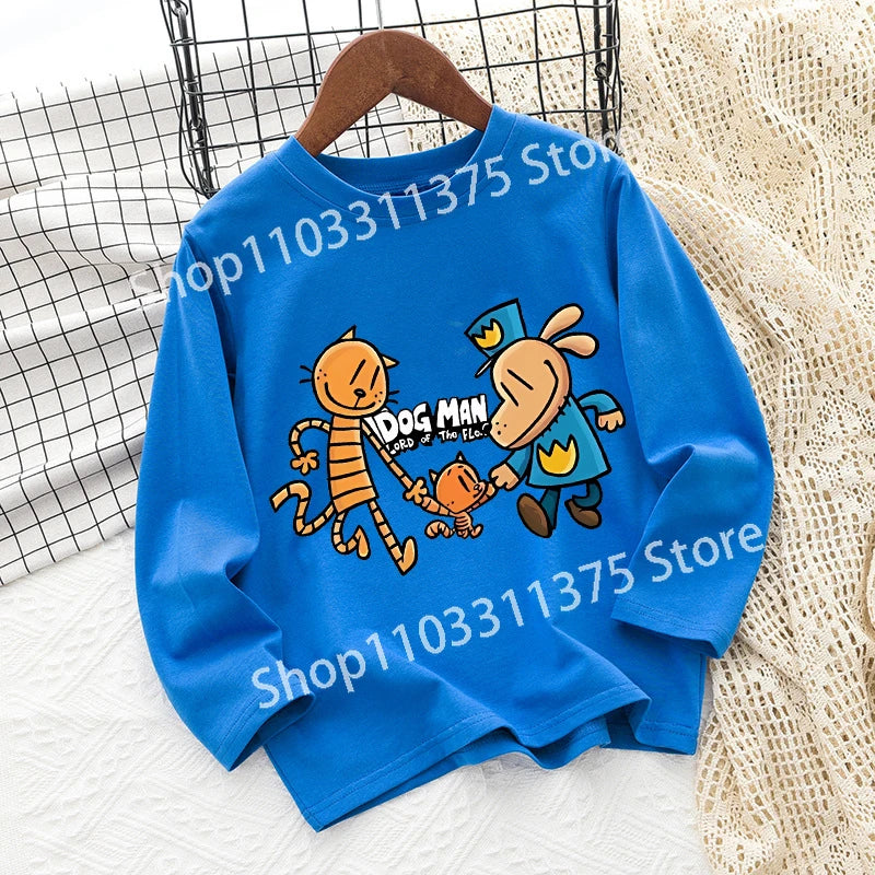 Dog Man Children's T-shirt Short Sleeve Cotton Outdoor Wear Fashion Blue Hip Hop Toddler Cute Cartoon Anime Boys Clothes Toddler