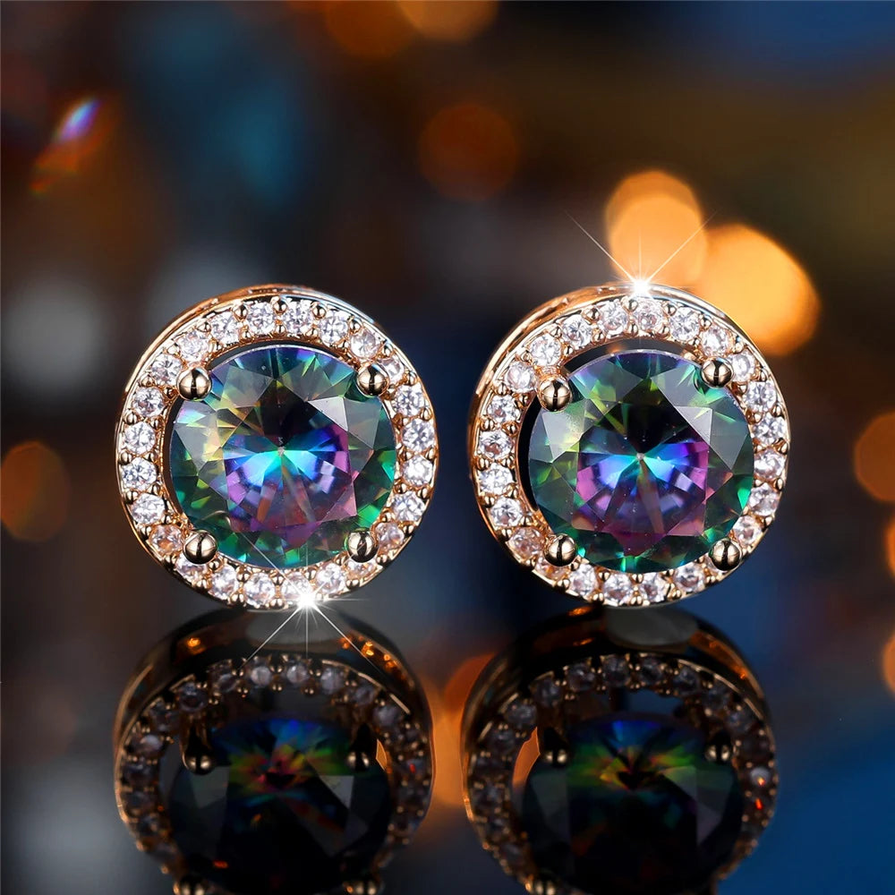 Zircon Stud Earrings Round Stone — Multicolor | KIMLUD