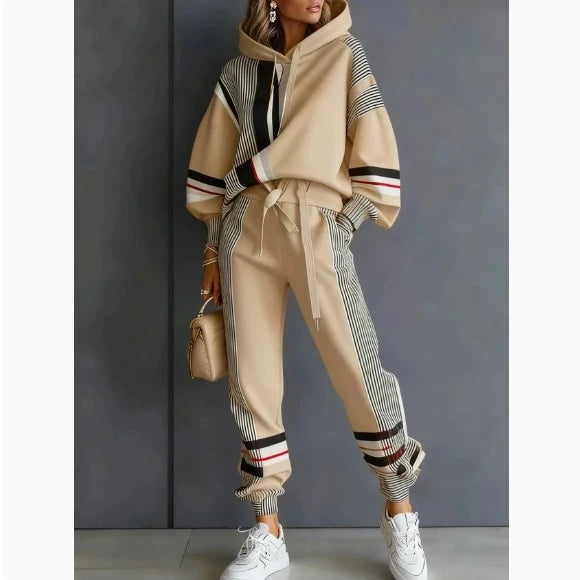 Two-Piece Sweatshirt and Pants Set American Stripe — Black | KIMLUD