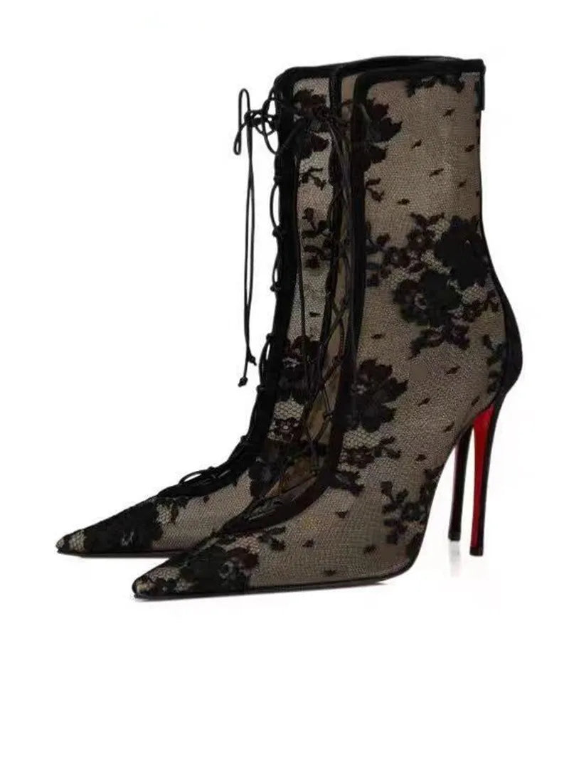 Knee High Boots – Lace Up – Lace Mesh | KIMLUD