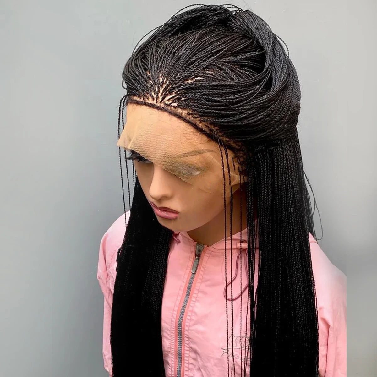 Lace Front Wig – Micro Twist Braids – Kanekalon – 1B Black | KIMLUD