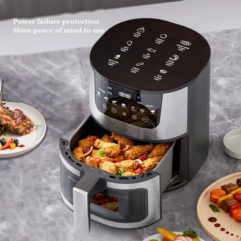 Oil-Free Air Fryer Oven 1250W LED Touch Panel With Presets Roast Bake Broil — Brushed Silver | KIMLUD