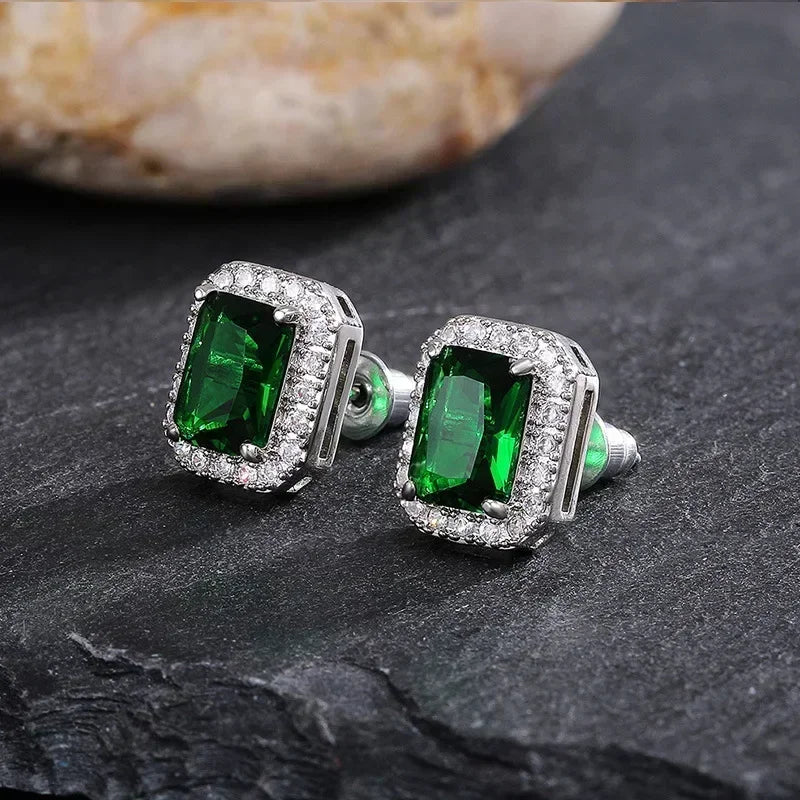 Cubic Zirconia Drop Earrings Water-Drop Inlaid — Emerald | KIMLUD