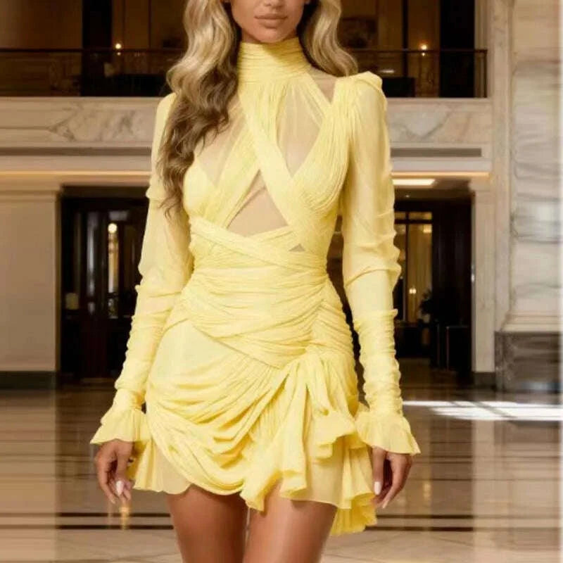 fashion-high-collar-draped-ruffle-mini-dress-elegant-hight-waist-solid-color-short-dress-casual-long-sleeve-womens-party-dresskimludkimlud-35573291