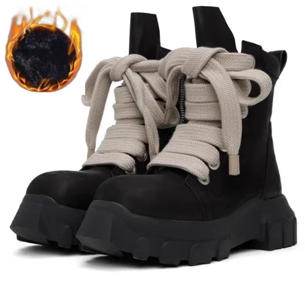Ankle Boots – Lace-Up – PU Leather – Dark | KIMLUD