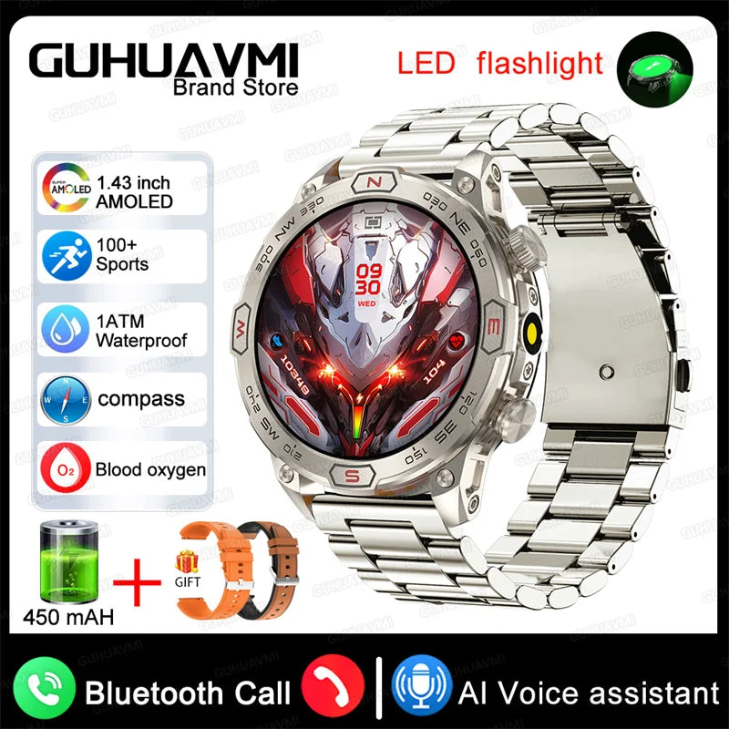 For Huawei Xiaomi Outdoor Sport GPS Smart Watch Men 1.43'' 466*466 HD AMOLED Screen IP68 Waterproof Bluetooth Call Smart Watches