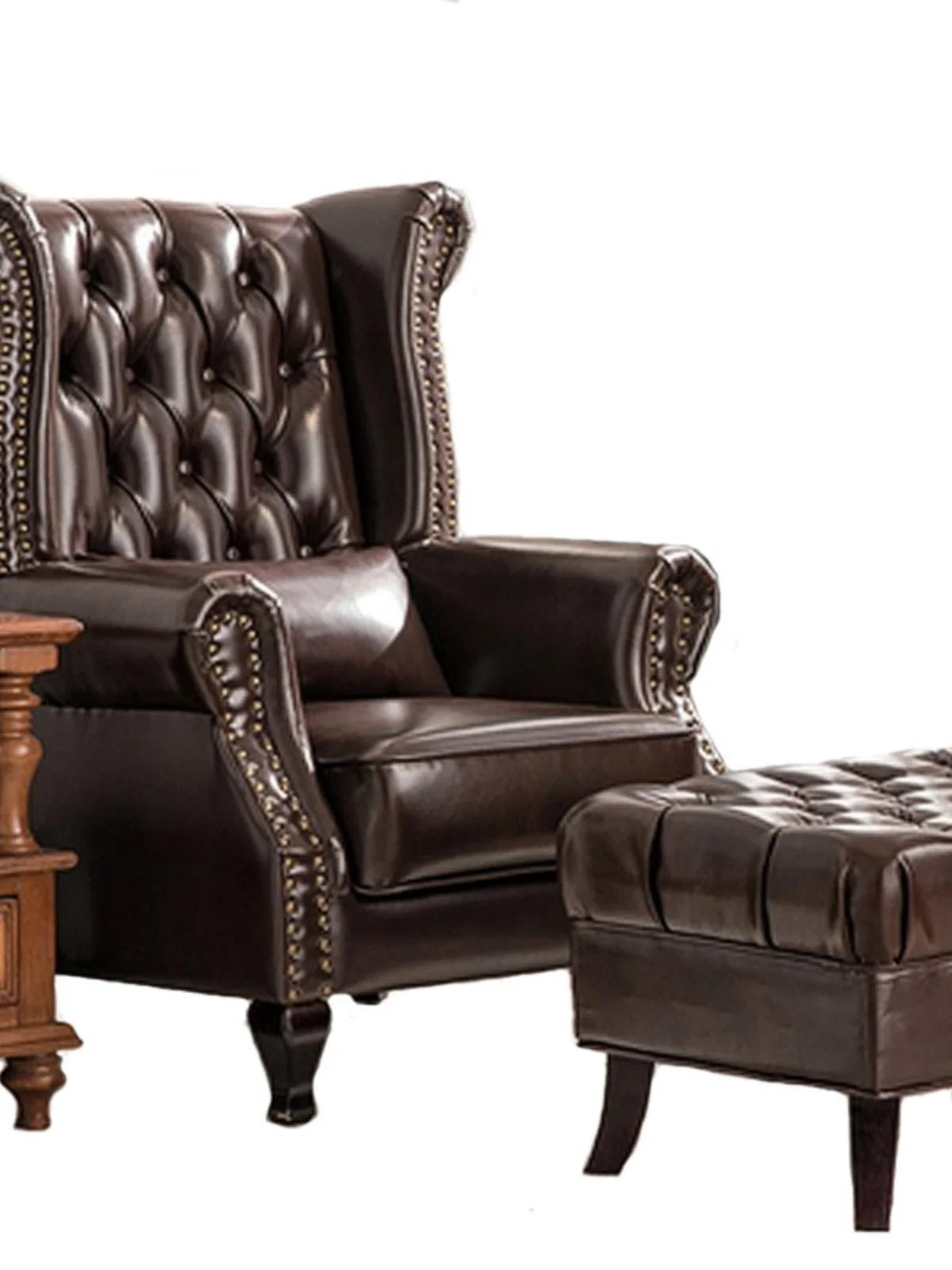 Leather Chesterfield Armchair With Nailhead — Black | KIMLUD